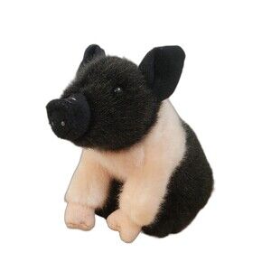 Living Nature Piglet Plush Black Pink Pig Soft Toy Small Saddleback Farm